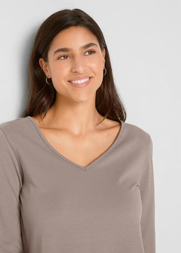 Lot de 2 T-shirts manches longues pr&egrave;s du corps, bonprix