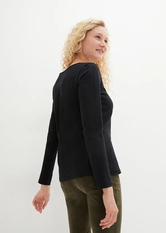 Lot de 2 T-shirts manches longues pr&egrave;s du corps, bonprix