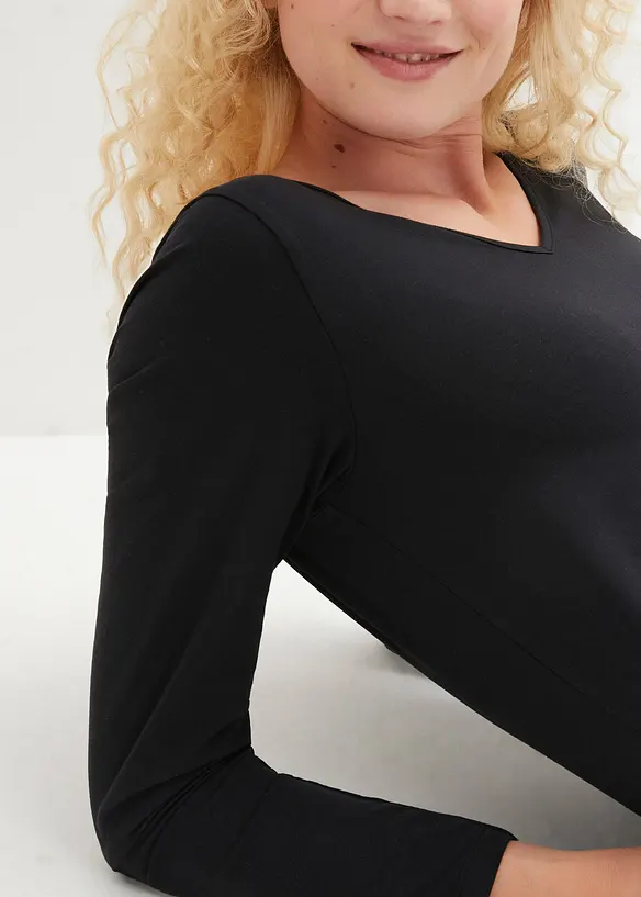 Lot de 2 T-shirts manches longues pr&egrave;s du corps, bonprix