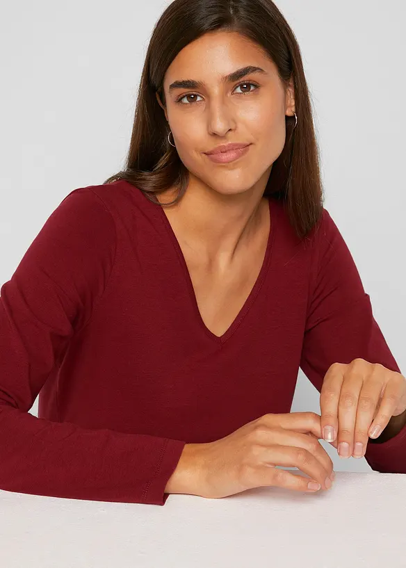 Lot de 2 T-shirts manches longues près du corps, bonprix