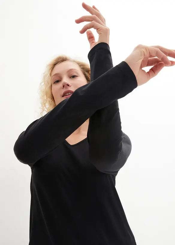 Lot de 2 T-shirts manches longues pr&egrave;s du corps, bonprix