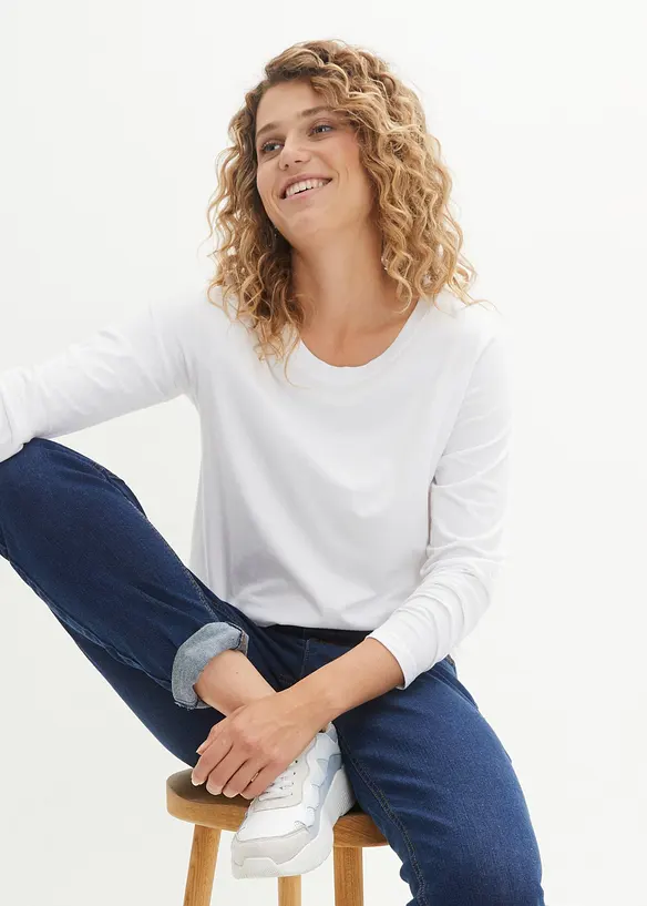 T-shirt manches longues Essential avec col rond, sans couture, bonprix PREMIUM