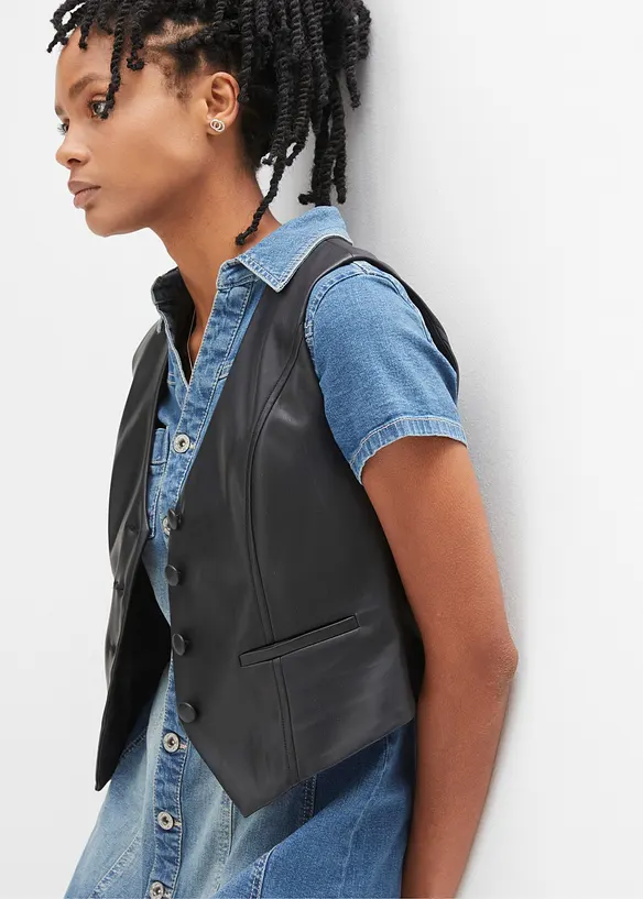 Robe en jean boutonnée avec ourlet à cru, bonprix