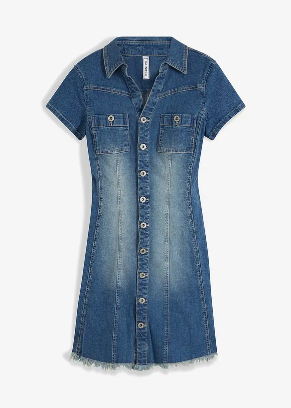 Robe en jean boutonnée avec ourlet à cru, bonprix