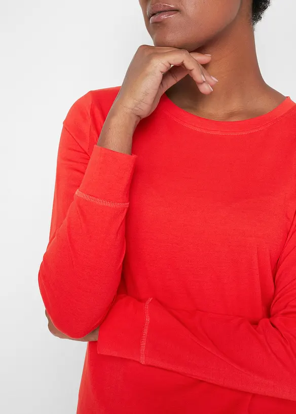 Lot de 5 T-shirts longs à col rond, manches longues, bonprix