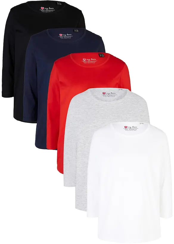 Lot de 5 T-shirts manches 3/4, bonprix