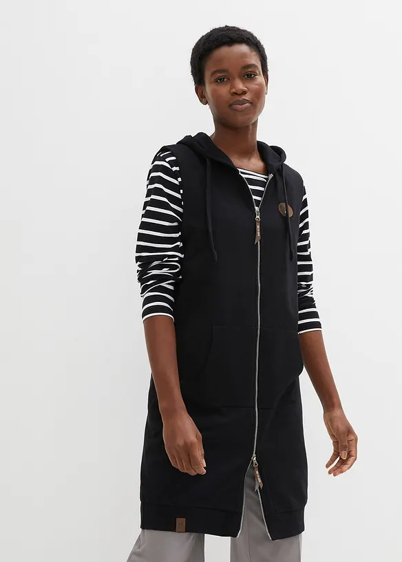 Long gilet sweat sans manches, bonprix