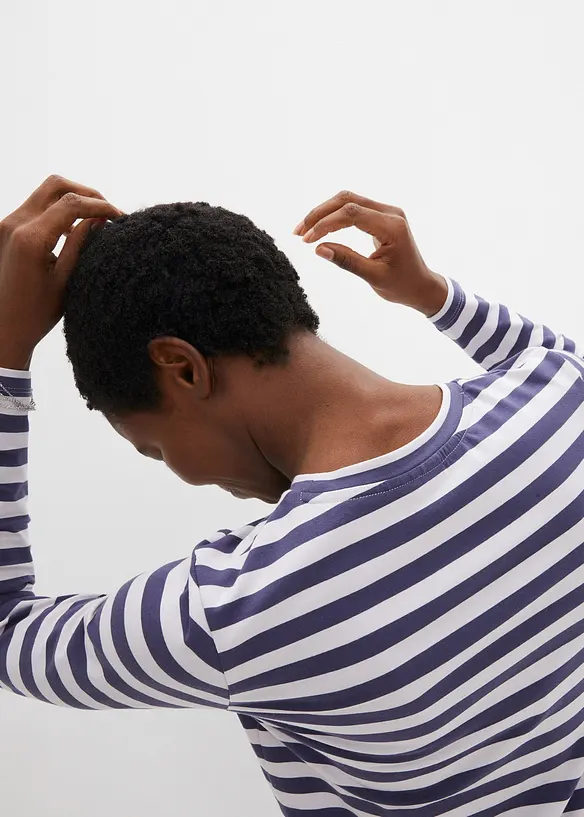 T-shirt manches longues rayé à broderies, bonprix