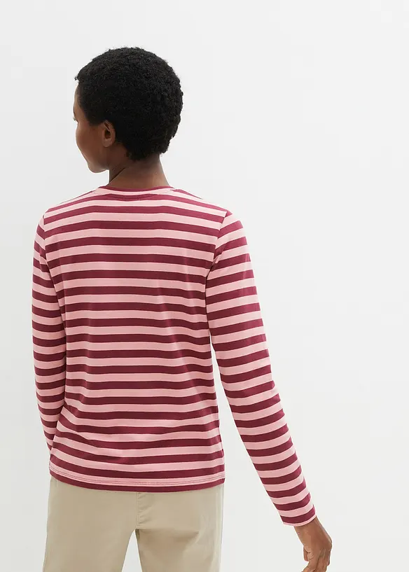 T-shirt manches longues rayé à broderies, bonprix