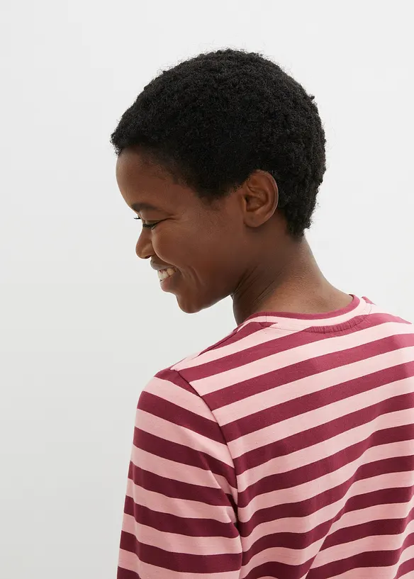 T-shirt manches longues rayé à broderies, bonprix