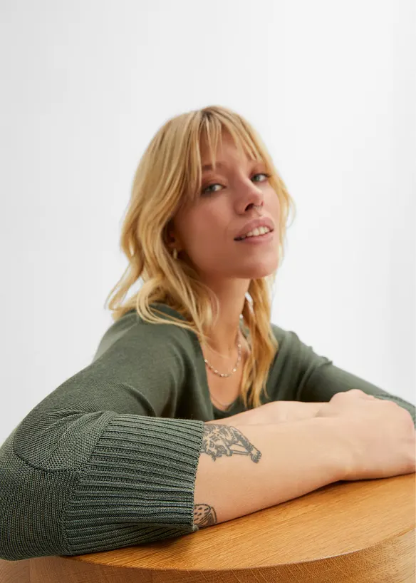 Pull en fine maille manches 3/4, bonprix