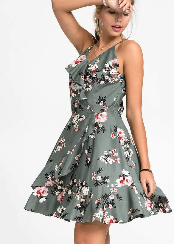 Robe à bretelles et volants, bonprix