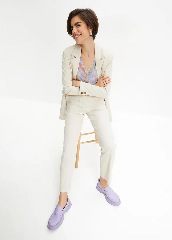 Pantalon taille haute en lin et viscose, bonprix