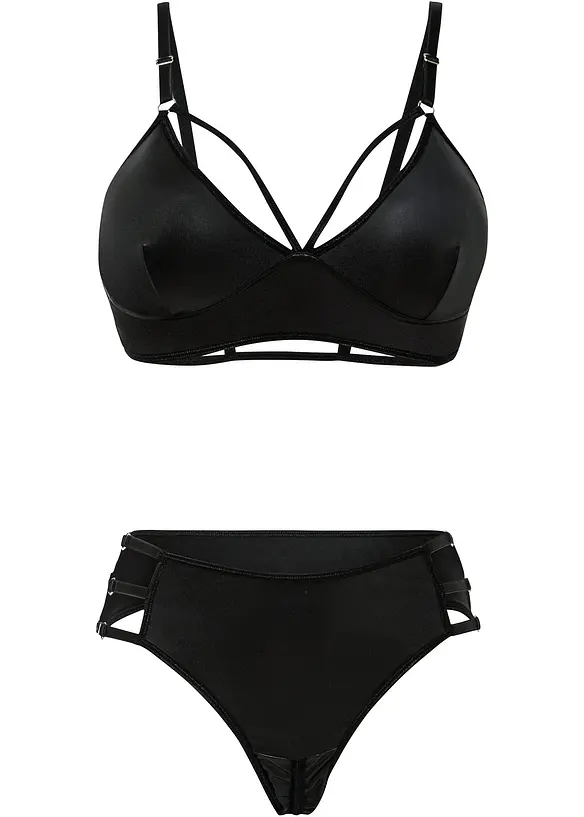 Brassière et string ouvert avec empiècement wetlook (ens. 2 pces), bonprix