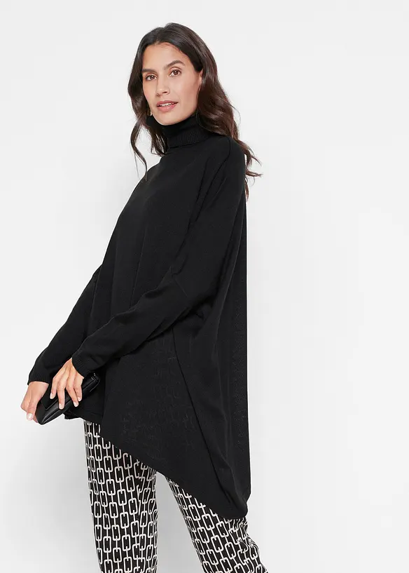 Pull-poncho asymétrique à col roulé, bonprix