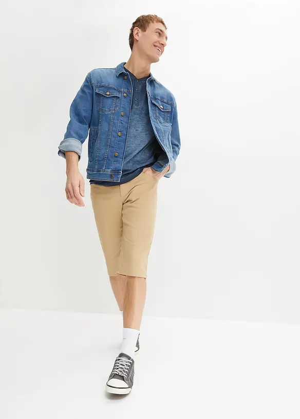 T-shirt col tunisien 100% coton, aspect délavé, bonprix