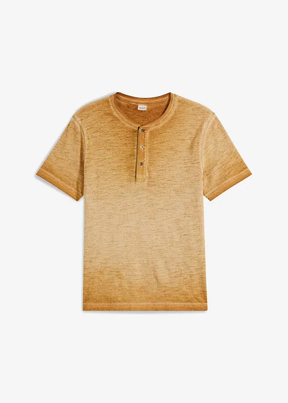 T-shirt col tunisien 100% coton, aspect délavé, bonprix