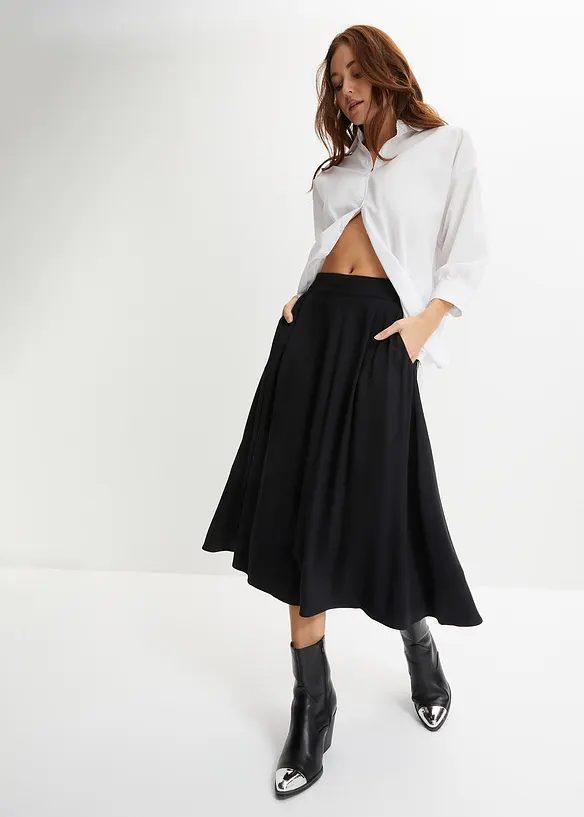 Jupe midi à taille élastiquée, bonprix