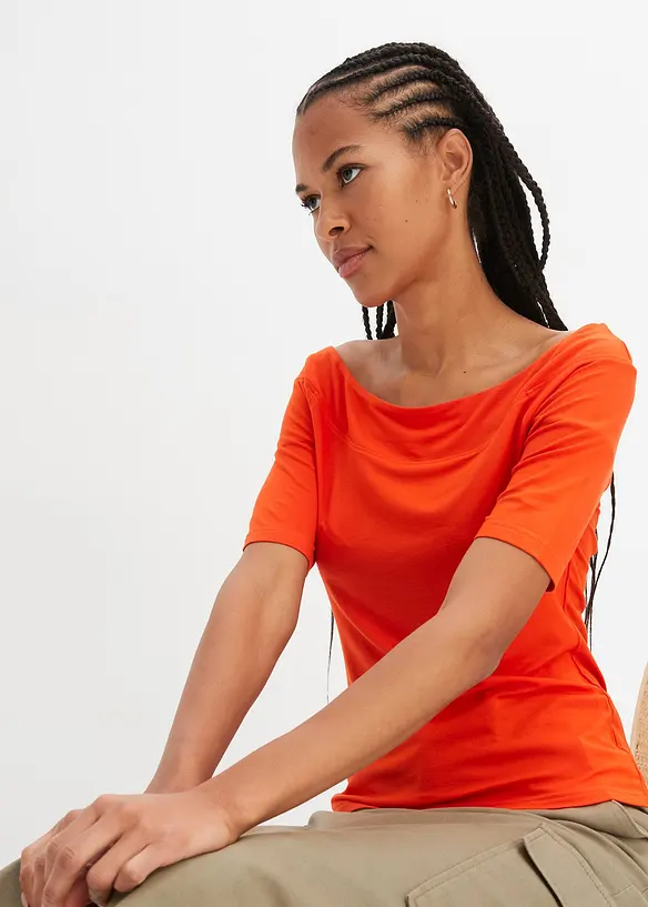 T-shirt encolure Bardot en viscose extensible, bonprix