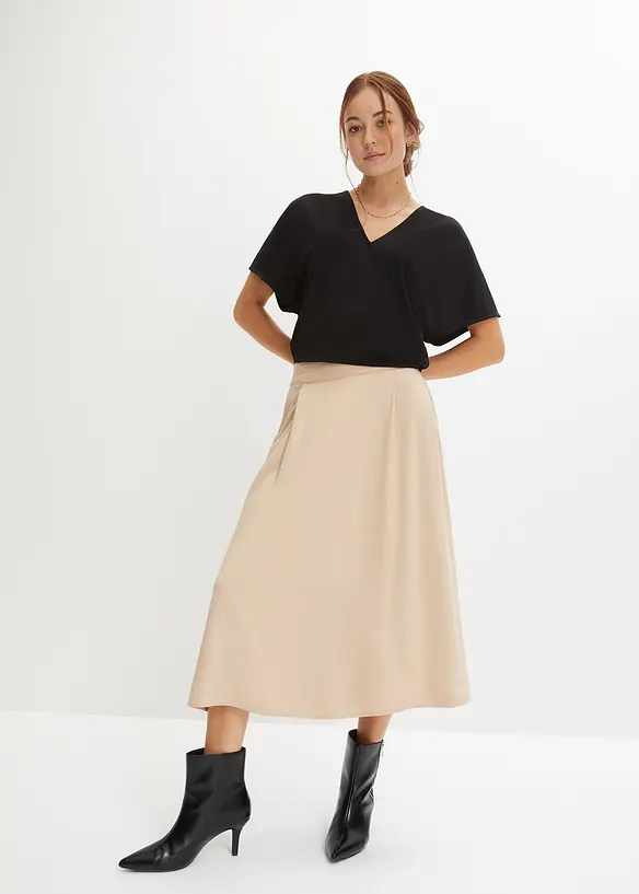Jupe midi à taille élastiquée, bonprix