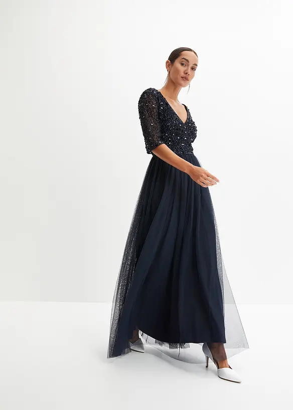 Robe de soirée en tulle avec haut brodé de sequins, bonprix