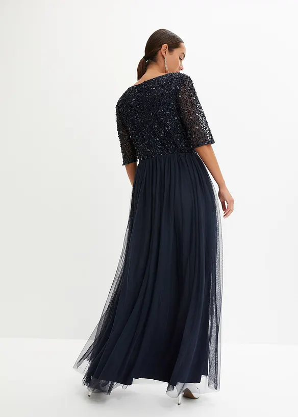 Robe de soirée en tulle avec haut brodé de sequins, bonprix