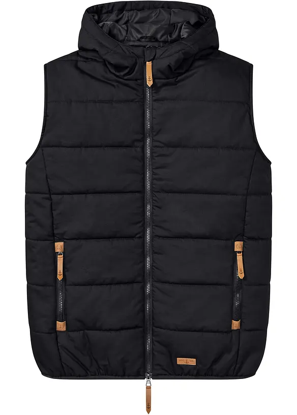 Doudoune sans manches matelassée à capuche et détails enduits, bonprix