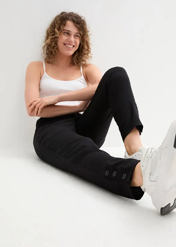 Pantalon en lin avec détails poche et boutons à la base, bonprix