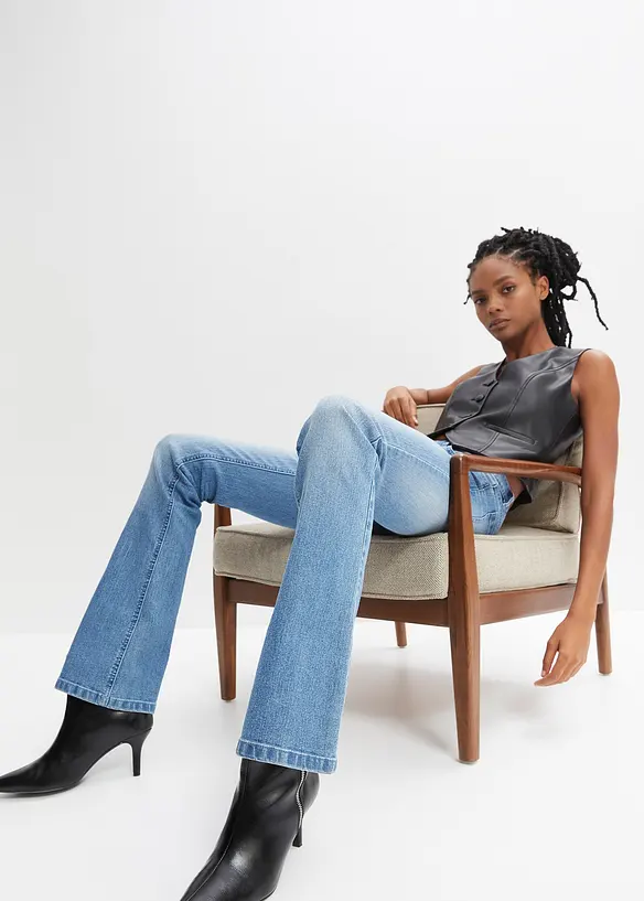 Jean flare taille mi-haute, extensible, bonprix