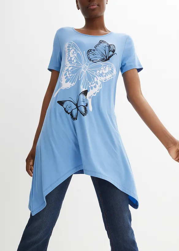T-shirt long à pans et imprimé papillon, bonprix