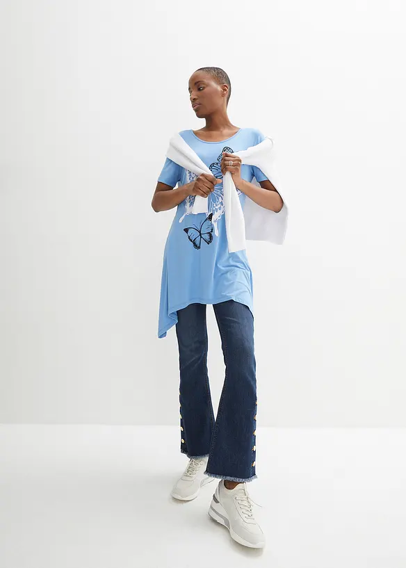 T-shirt long à pans et imprimé papillon, bonprix