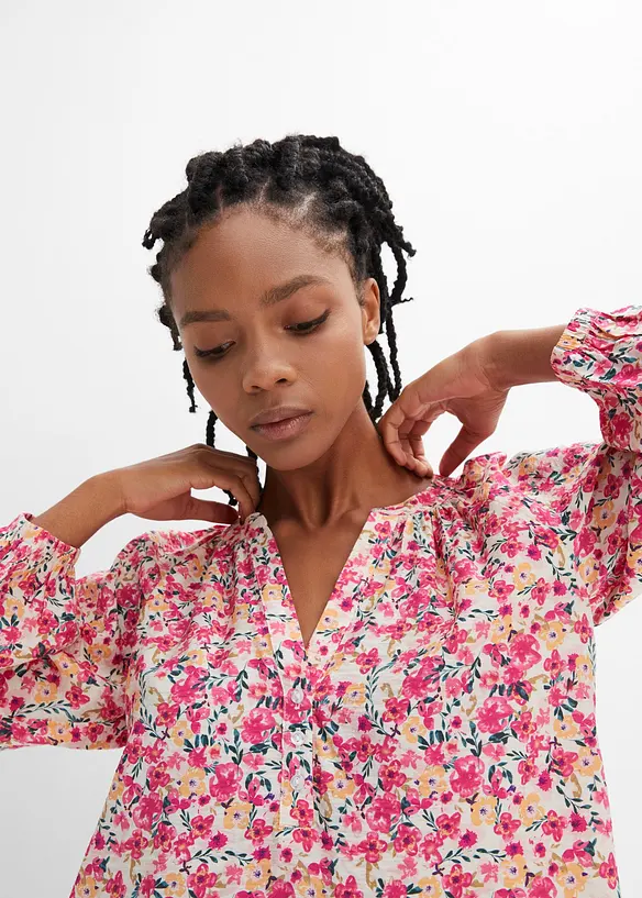 Blouse à fleurs en viscose texturée, bonprix