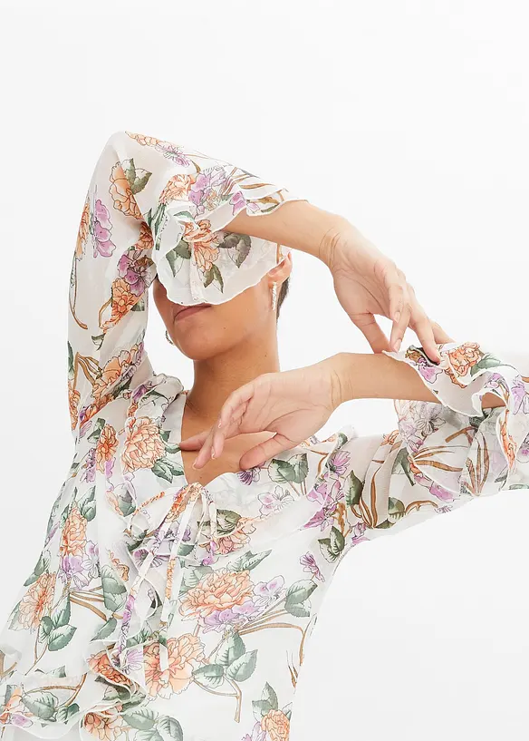 Blouse imprimée à volants, bonprix