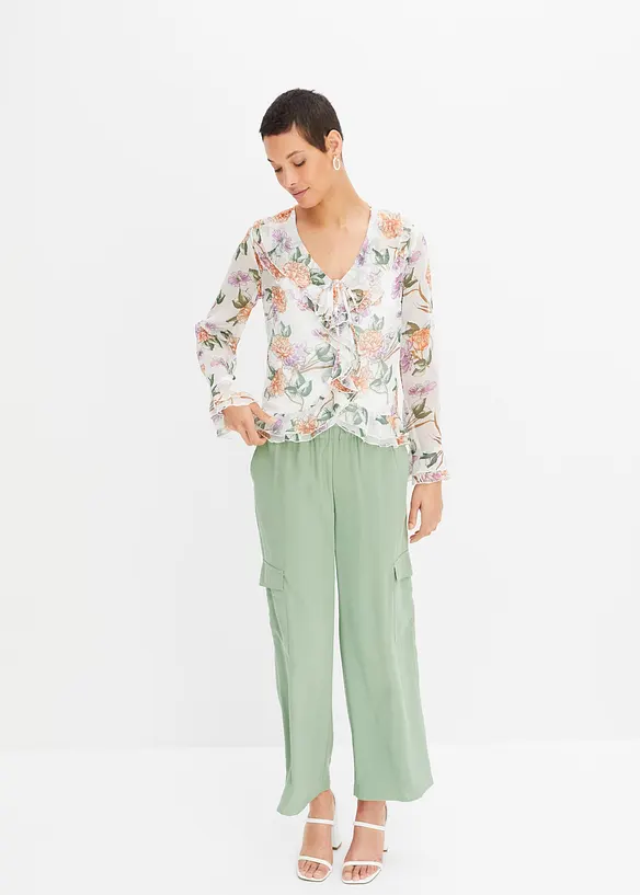 Blouse imprimée à volants, bonprix