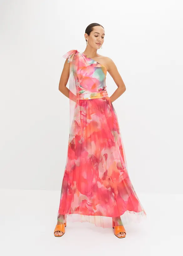 Robe une épaule avec une jupe plissée en tulle, bonprix