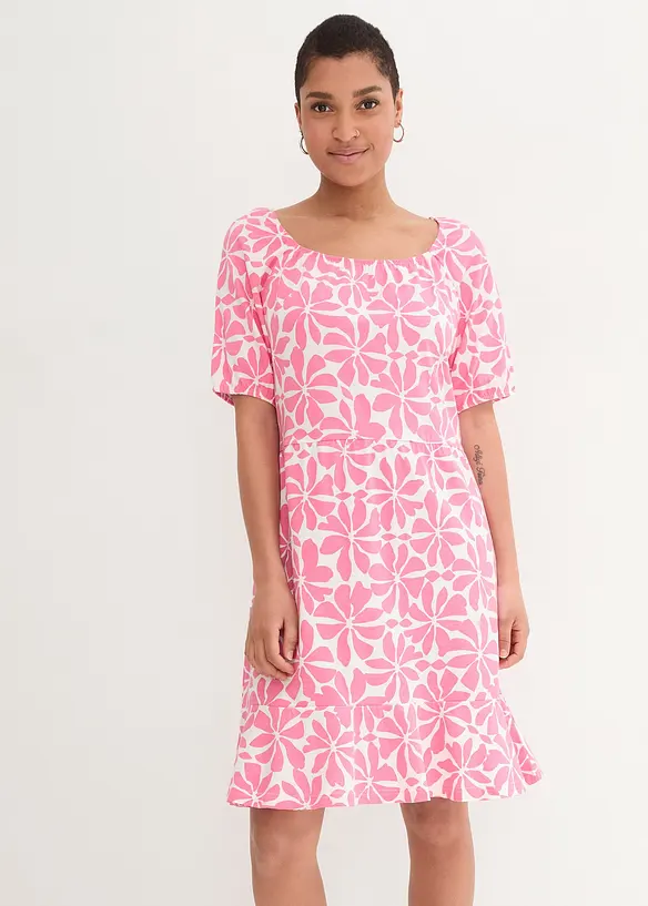 Robe en jersey de coton à encolure carrée, longueur genou, bonprix