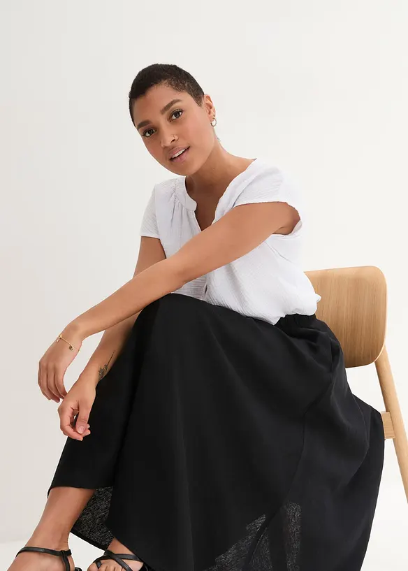 Jupe midi en lin majoritaire, bonprix