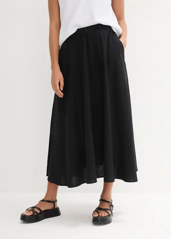 Jupe midi en lin majoritaire, bonprix