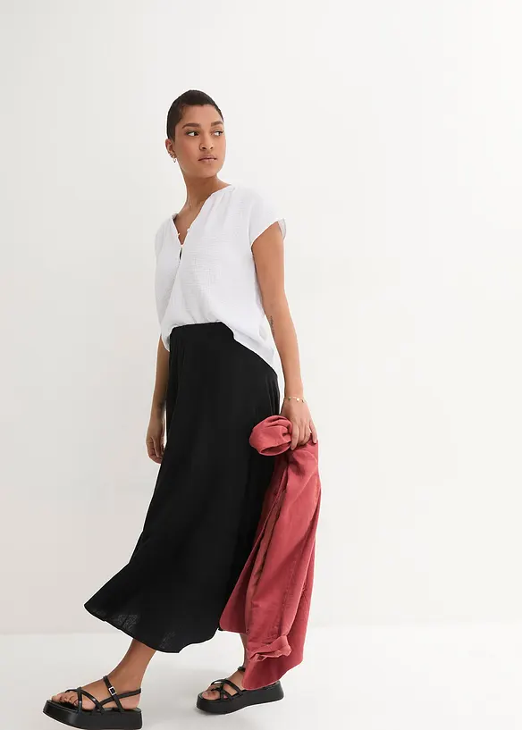 Jupe midi en lin majoritaire, bonprix
