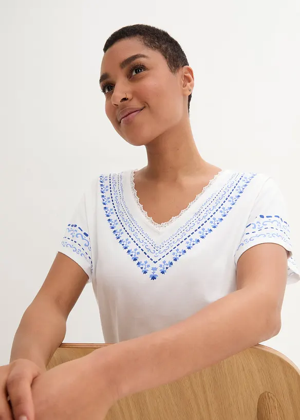 T-shirt coton ample avec imprimé brodé, bonprix