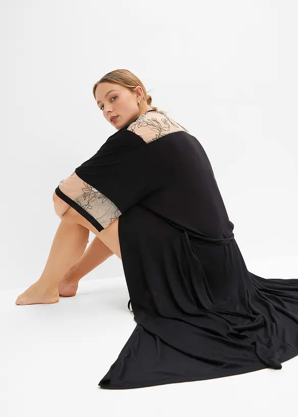 Long kimono en viscose avec broderies, bonprix