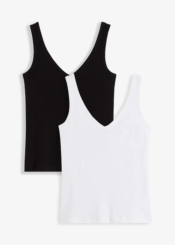 Lot de 2 tops côtelés 100% coton, bonprix