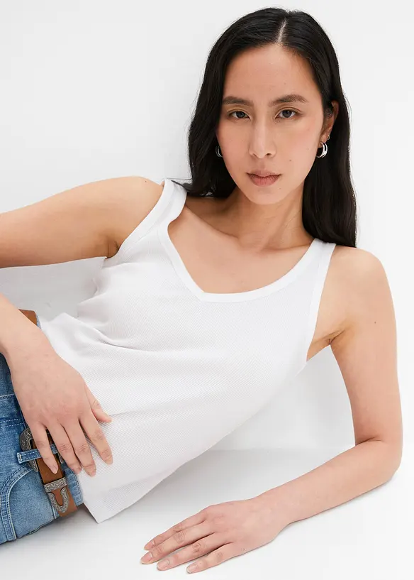 Lot de 2 tops côtelés 100% coton, bonprix