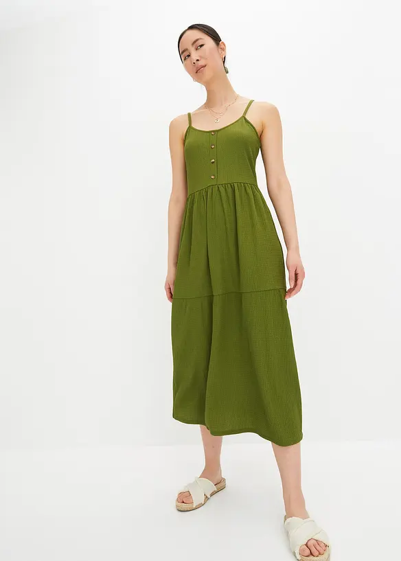 Robe en jersey à volants et patte de boutonnage décorative, bonprix