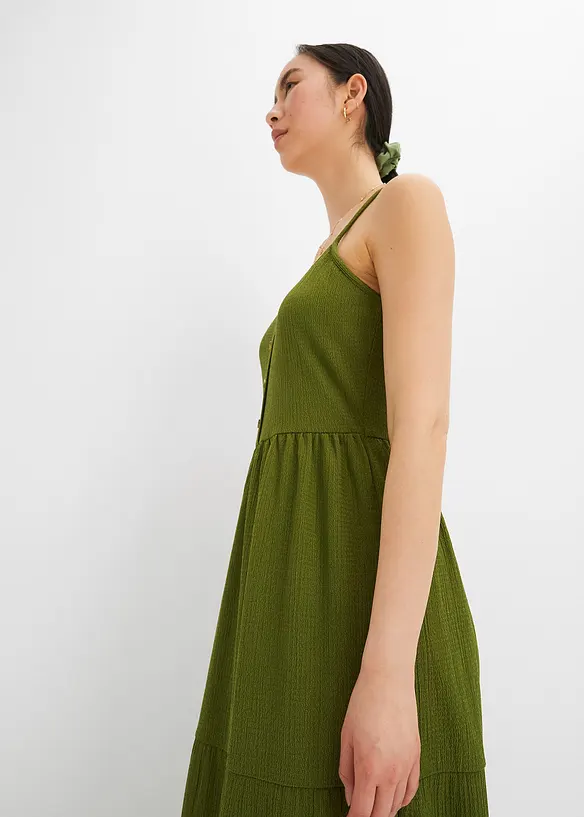 Robe en jersey à volants et patte de boutonnage décorative, bonprix