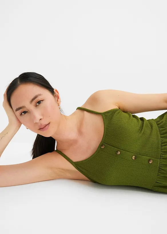 Robe en jersey à volants et patte de boutonnage décorative, bonprix