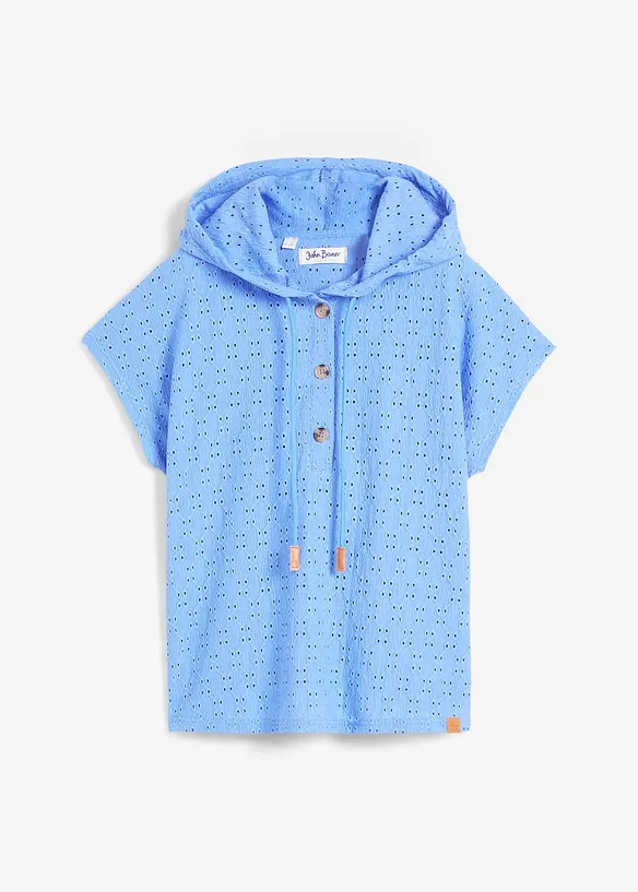 T-shirt col Henley à capuche, bonprix