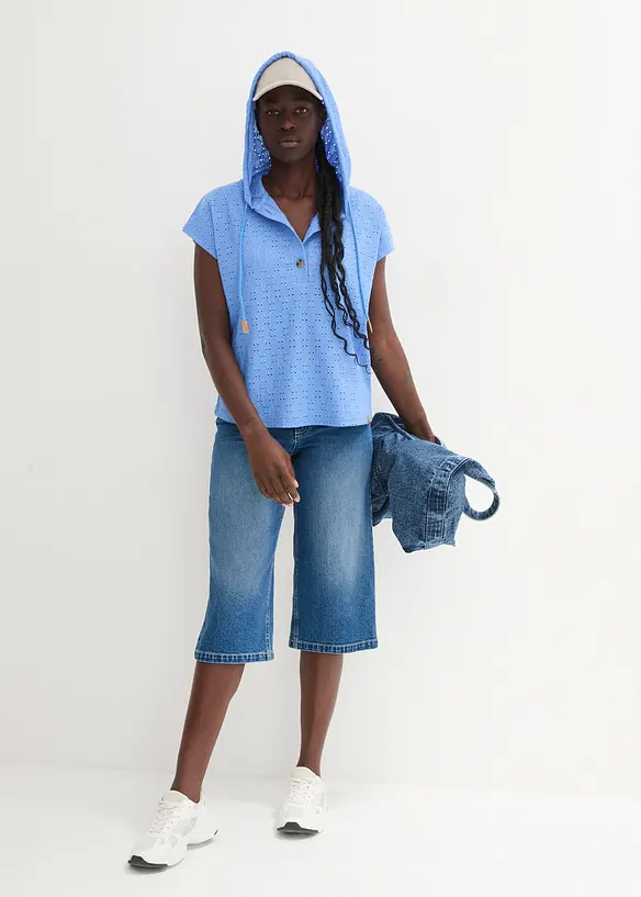 T-shirt col Henley à capuche, bonprix