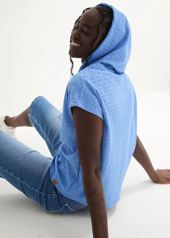 T-shirt col Henley à capuche, bonprix