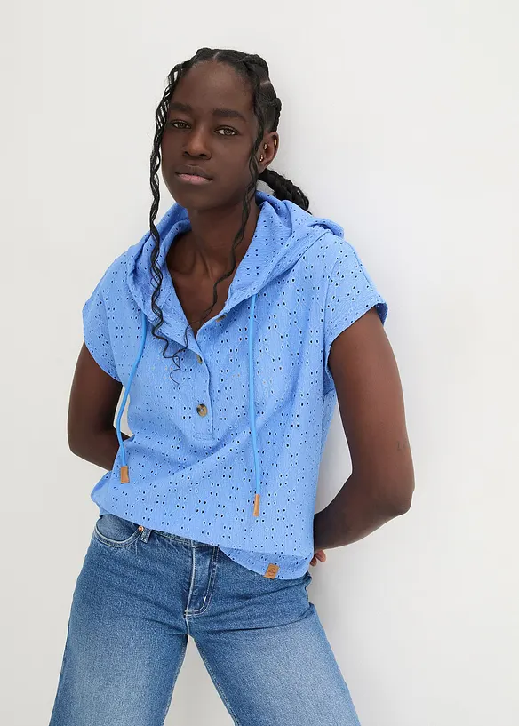 T-shirt col Henley à capuche, bonprix